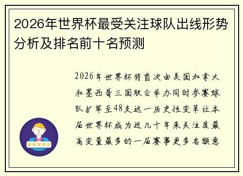 2026年世界杯最受关注球队出线形势分析及排名前十名预测